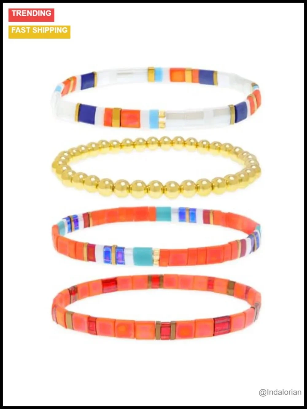 Handmade Glass Tila Beaded Stretch Bracelet Set Boho Stackable